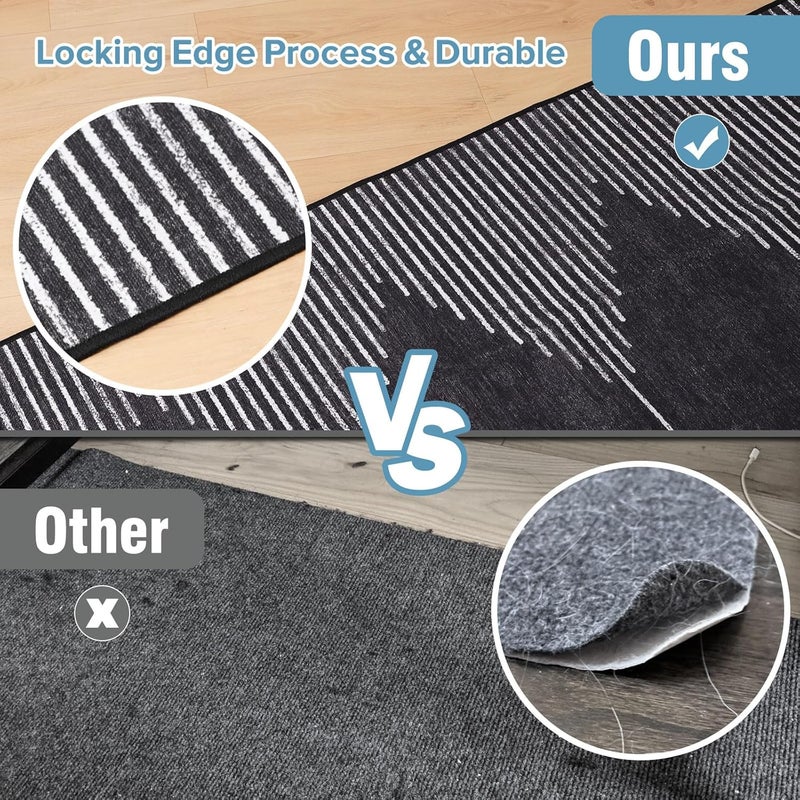 FURKIT حصيرة كرسي المكتب للأرضيات الخشبية، حصيرة مكتبية متينة بمقاس 48"x60" بنمط بوهو مخطط منخفض الوبر مع قاعدة غير قابلة للانزلاق، واقي أرضي سهل الانزلاق لأرائك متحركة - Image 3